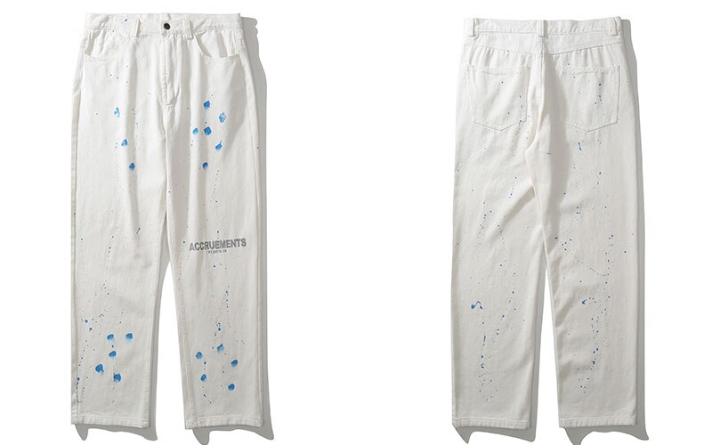 GONTHWID Jeans Men Hip Hop Streetwear Casual Graffiti Print Baggy Denim Pants Harajuku Loose Zipper Button Trousers Male: White / M