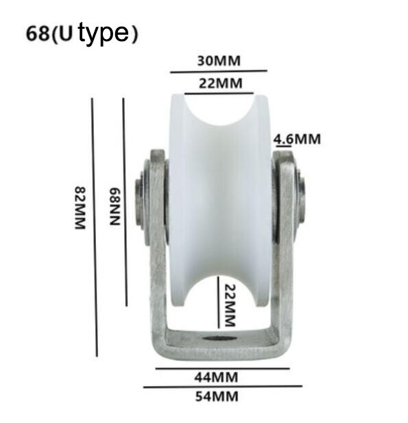 Nylon styrerulle på beslag mount 304 rustfrit stål skydeport hardware: 201 store u -typer