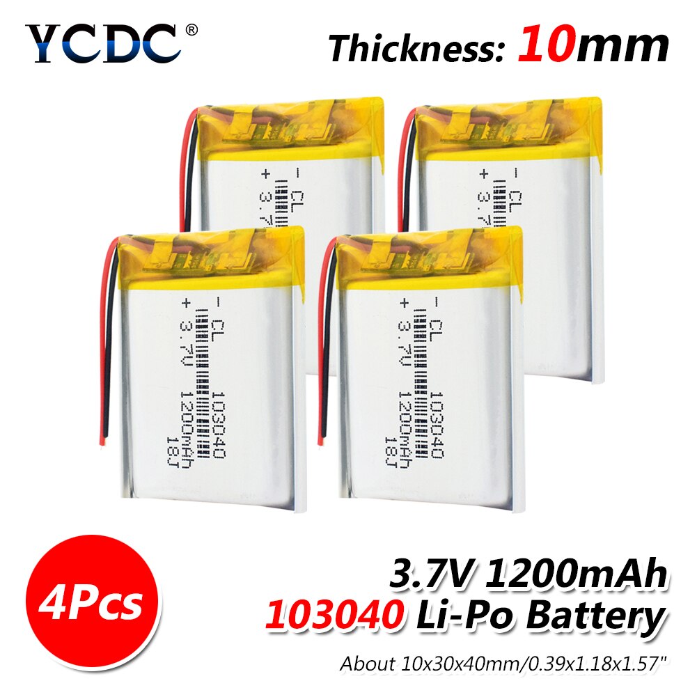 103040 3,7 V 1200mAh Li-ion DIY batería li-ion células Lipo litio li-po batería de polímero para MP3 MP4 DVD GPS Bluetooth auriculares: 4 Pcs