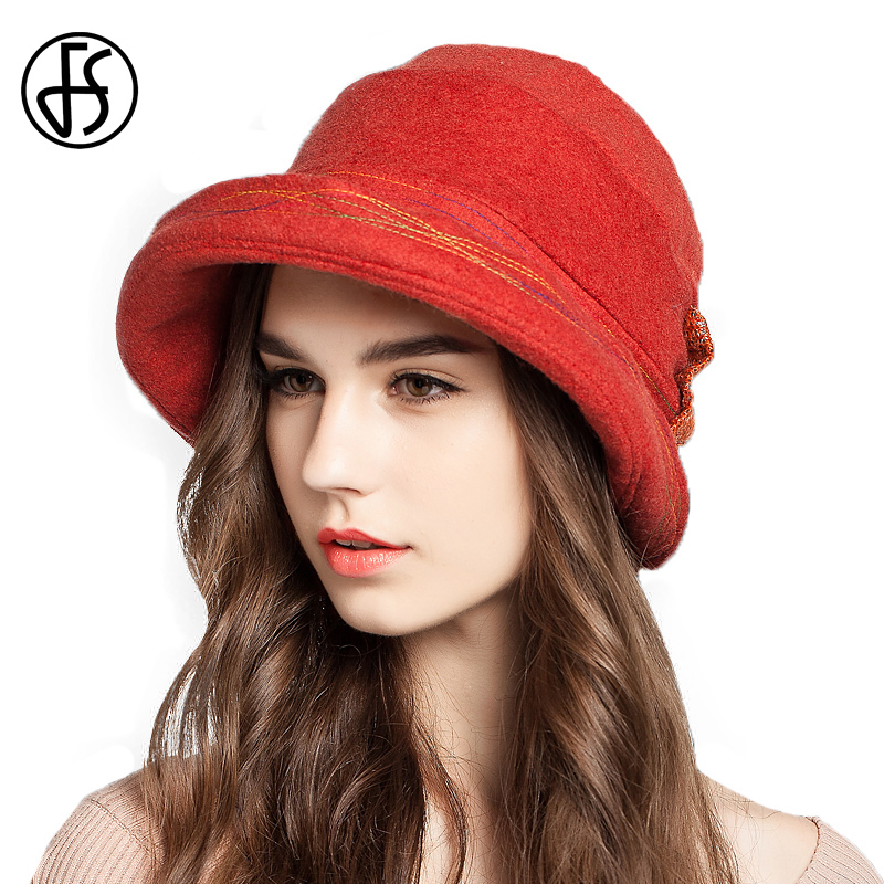 Fs rødbrun khaki kvinder efterår vinter top hat til damer uld fedora kasket med sløjfe floppy hatte foldbar