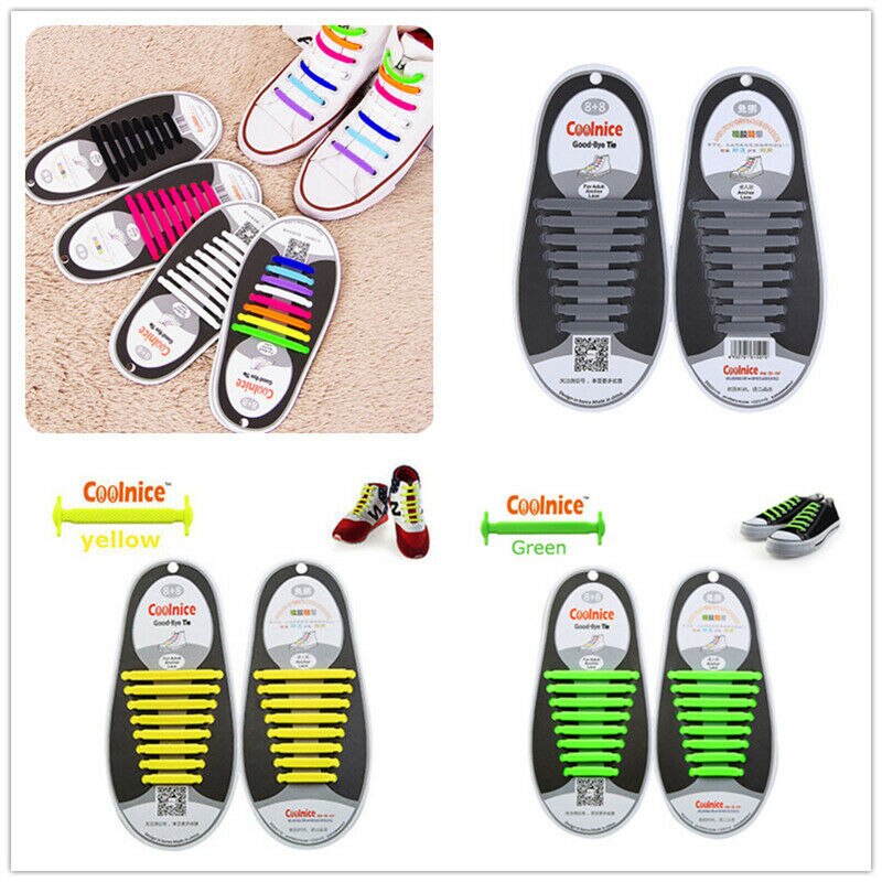 12stk Silikone Snørebånd Elastiske - Ingen Slip for Mænd og Kvinder - Gummi Zapatillas