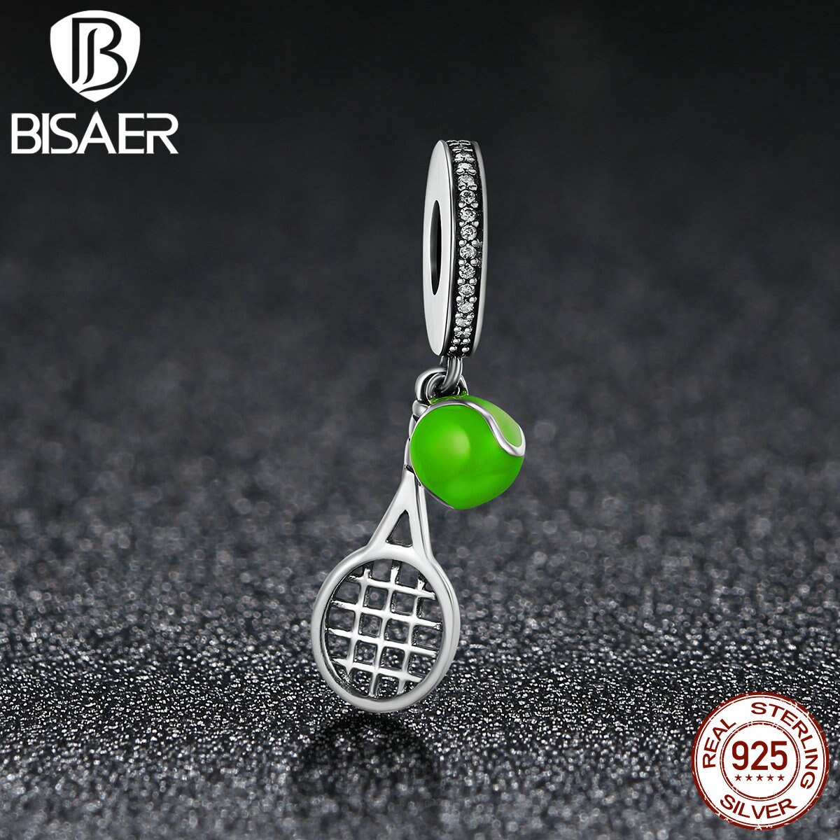 BISAER 100% 925 Sterling Silver Tennis Ball Passion Sports Love Charms Fit Original DIY Bracelets & Necklaces Jewelry ECC335