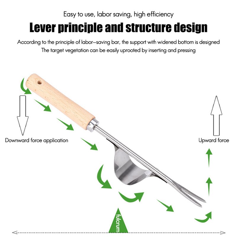 Wood Handle Stainless Steel Garden Weeder Hand Weeding Removal Cutter Dandelion Puller Tools Multifunction Weeder