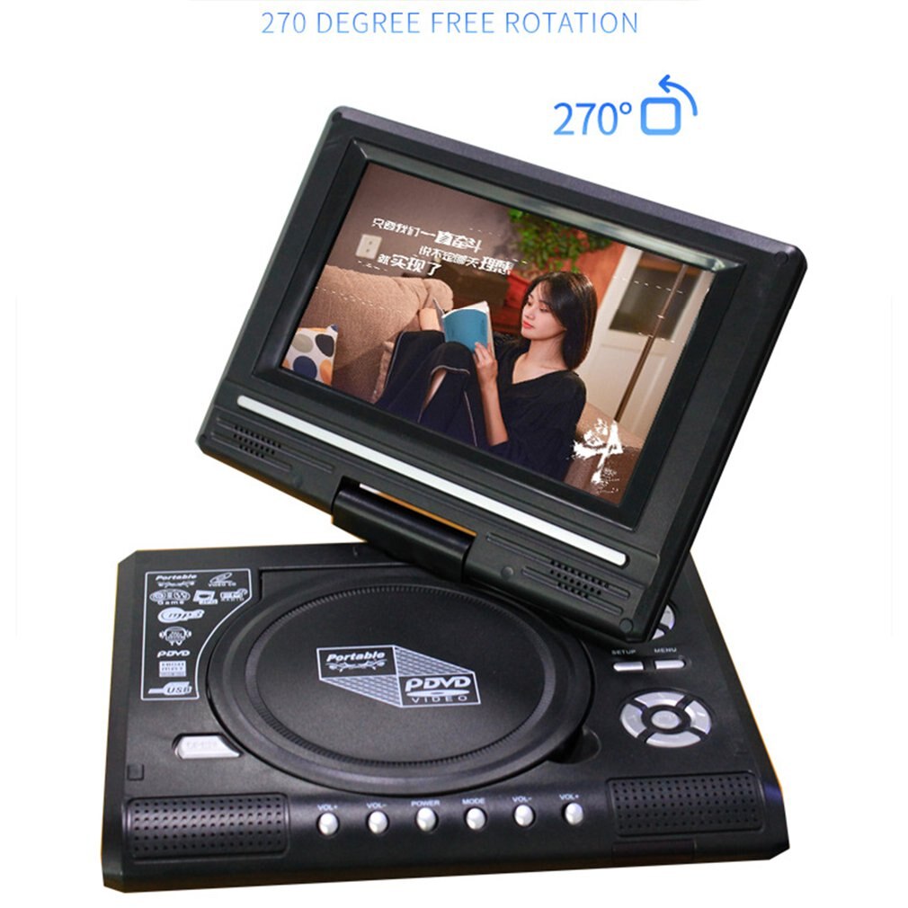 Lecteur DVD Portable HD TV 7.8 pouces, écran LCD rotatif 16:9, lecteur DVD VCD CD MP3 cartes USB RCA TV Portable