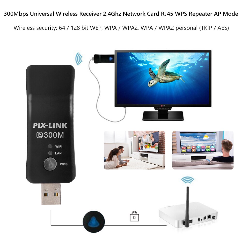 Usb tv wifi dongle adapter 300 mbps universal trådløs mottaker  rj45 wps for samsung lg sony smart tv