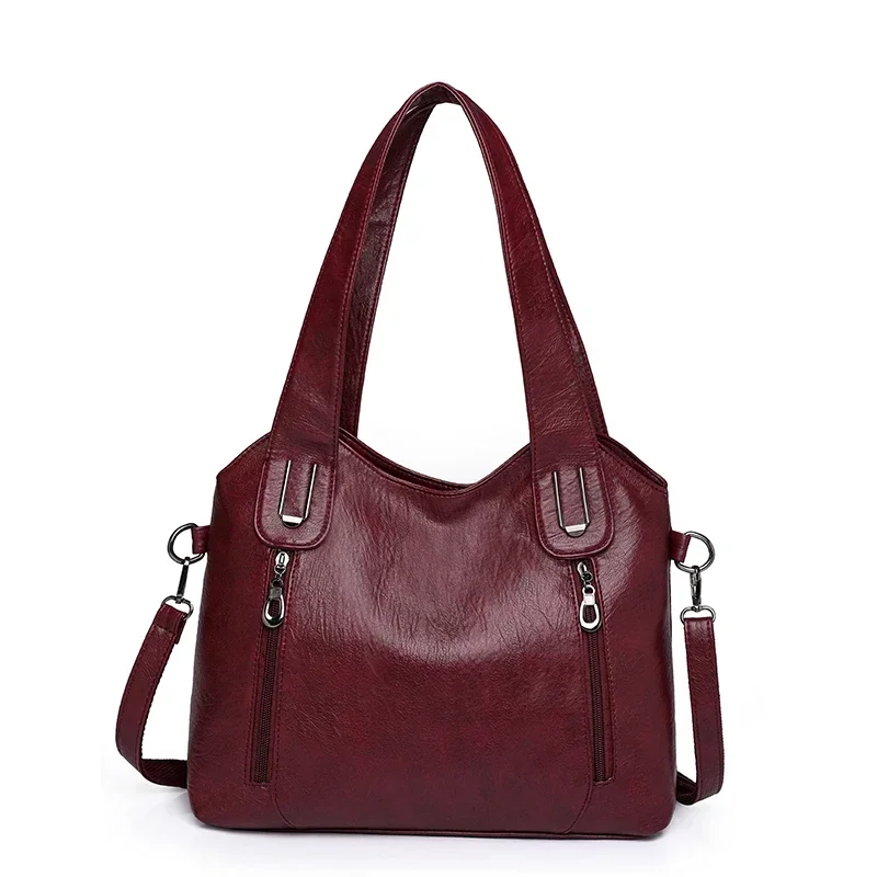 Bolsos de mano de Color sólido a la para mujer, bolso de mano de cuero suave, bolsos cruzados grandes informales para mujer, nuevas bolsas de mensajero de hombro: Castaño