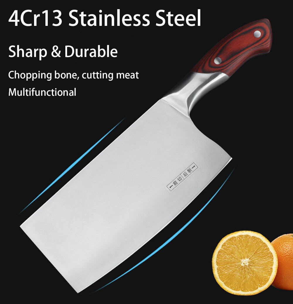 Chinese Keuken Mes 4Cr13 Hoge Carbon Cleaver Duurzaam Chef Snijden Hakmes Ultra Sharp Blade Kleur Houten Handvat Messen