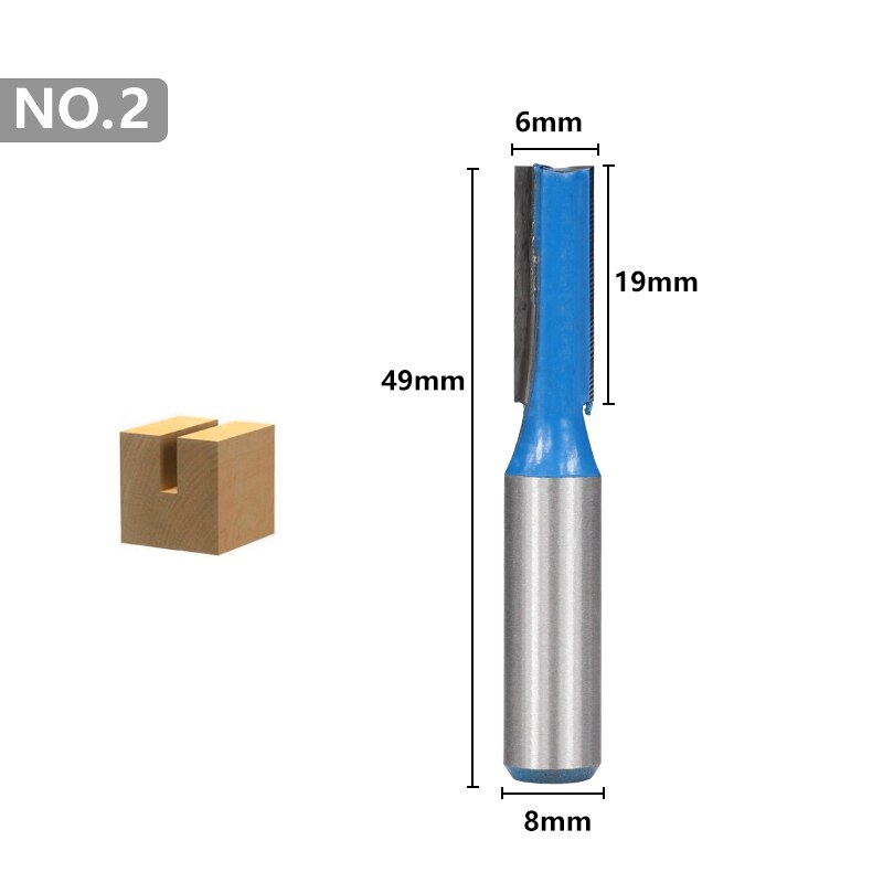 2 räfflor rakt ändfräskantfräsbits 8mm 1/4 skaft volframkarbidfräsbitar trägraveringsbitar flush trimfräsbit: Nr .2