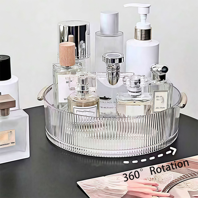 360° Rotating Cosmetic Storage Box - Large Capacity Round Transparent Tray - Desktop Organizer
