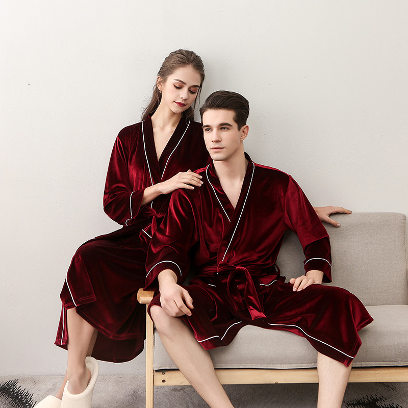 Mannen Paar Kimono Badjas Herfst Winter Flanel Velours Gewaad Liefhebbers Warme Nachtkleding Plus Size Loungewear Nachtjapon Mannelijke Homewear