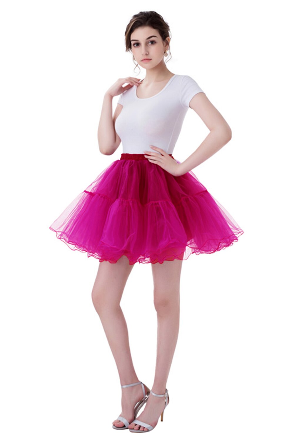 Jupon court Tutu en Tulle pour femmes, jupe-sous-jupe en maille plissée, robes de danse de Ballet, , en Stock: Rose Red