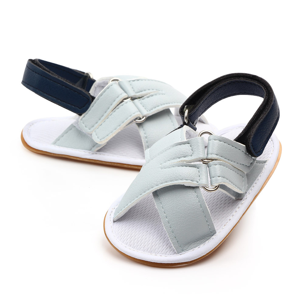 Patch kleur Baby meisjes sandalen Pu leer Rubberen zool baby Wieg schoenen baby Mocassins sandalen schoenen: Sky blue / 3