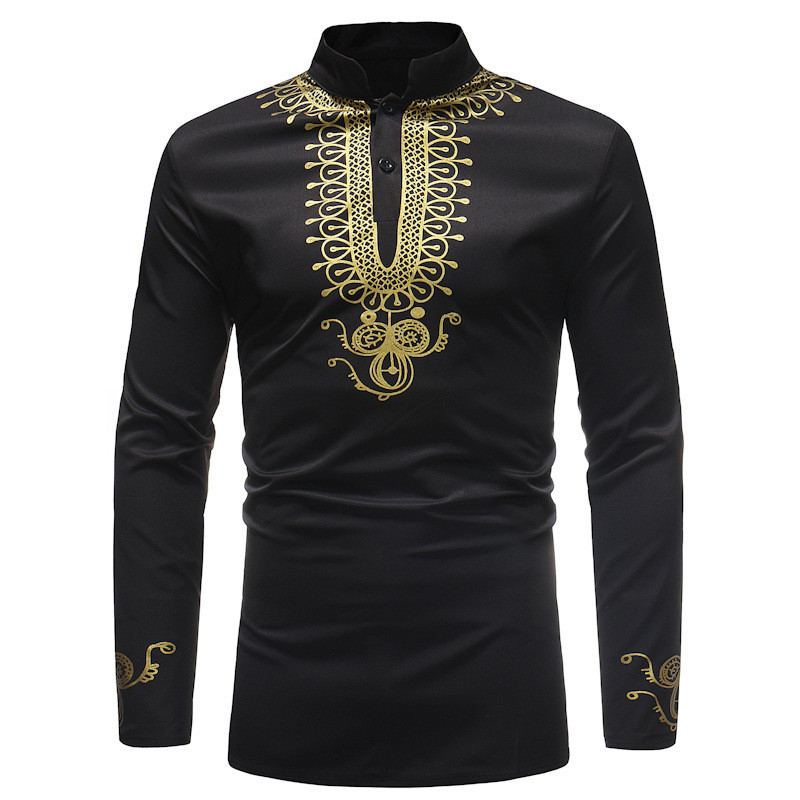 Zomer Heren Smoking Shirts Lange Mouwen Afrikaanse Land Stijl Zwart Casual Mid Oost Mens Shirt Voor Man XXXL b362