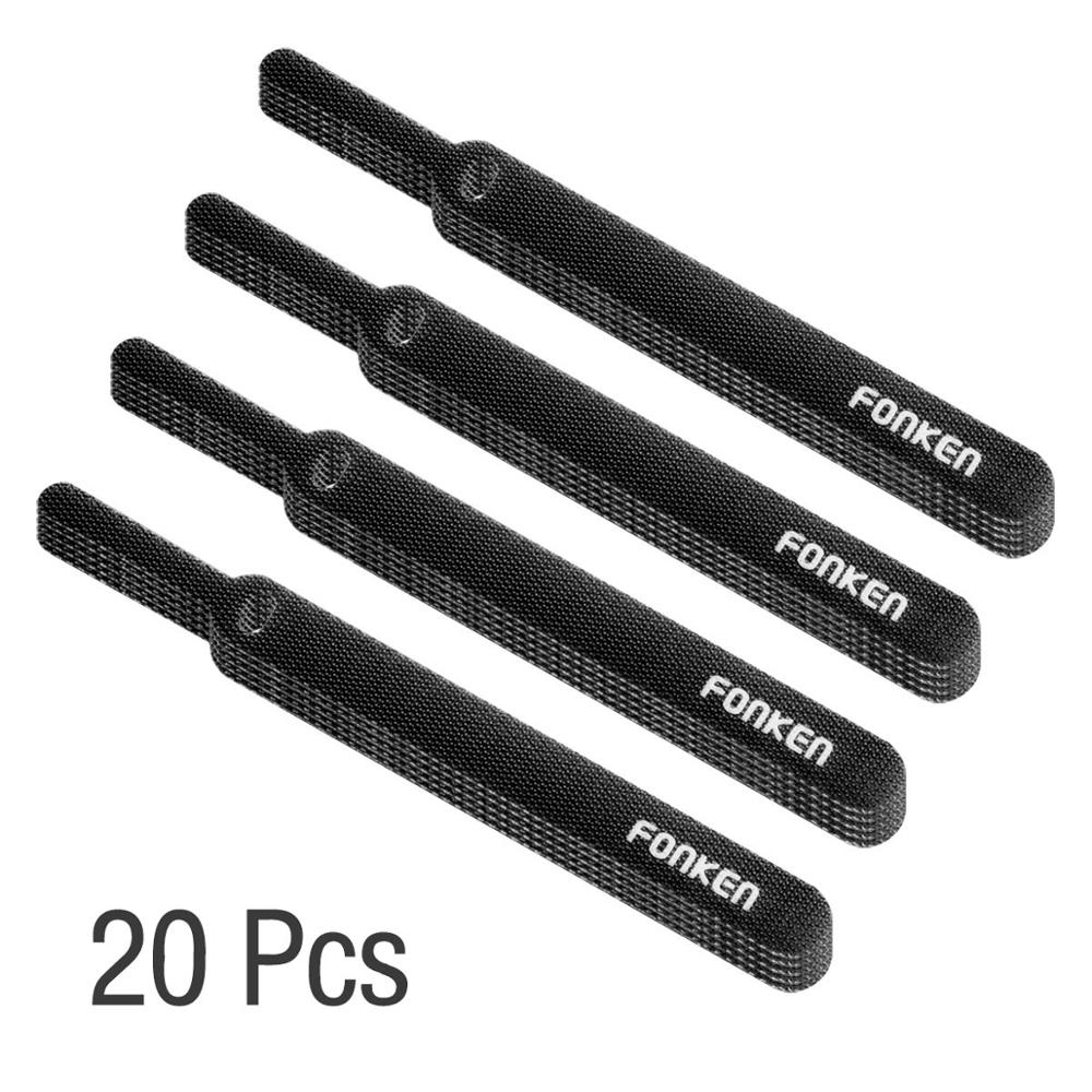 20 stk fonken usb kabel opruller organizer hjem sele efterbehandling faste kabler hdmi aux pc strøm wire tie kabel management øretelefon: 20 stk sort velcro