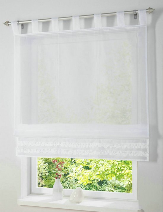 Flæsekant fabrikspris ensfarvet fane-top køkken altanvindue romersk gardin: Hvid / W100cm x  h140cm