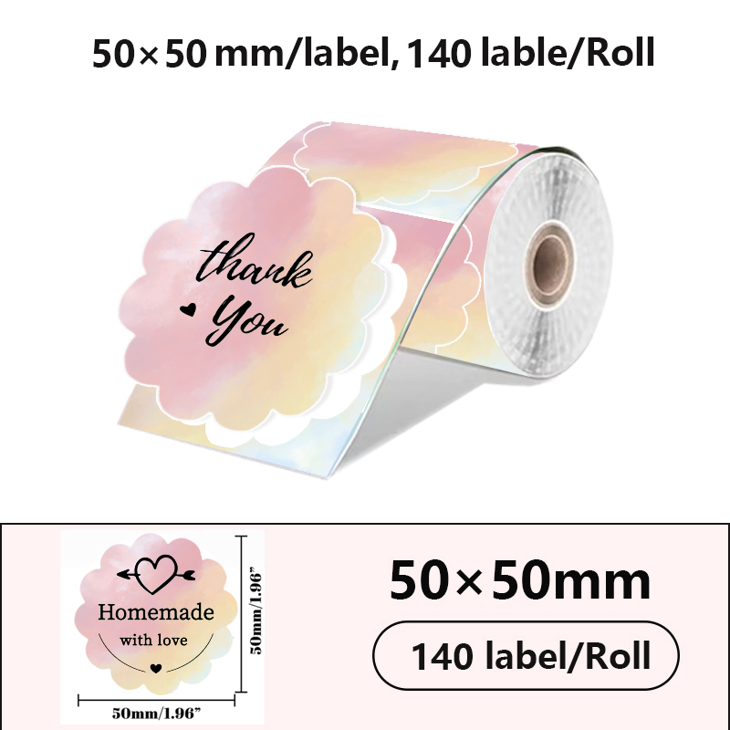 50x50mm/150Pcs Sticker Self-Adhesive Thermal Adhesive Label Roll Compatible for Phomemo M110 M220 M200 E210 P50 DETONG P1 WP9520: K