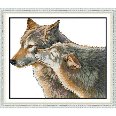 Varg djur korsstygn kit 14ct 11ct count print canvas nål broderi set gör det själv manuellt handarbete heminredning målning: Gul / 14ct tryckta