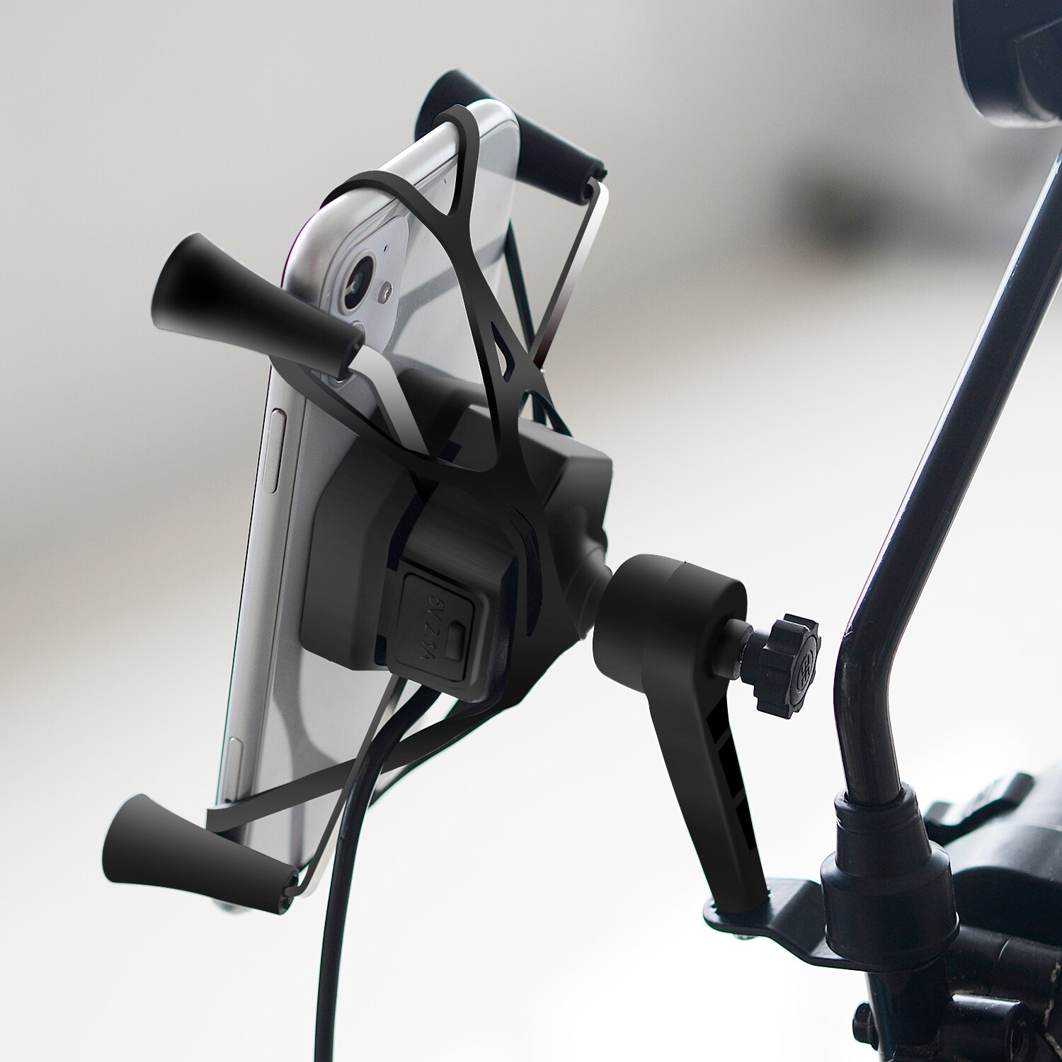 12V Motorfiets Usb 2.1A Qi Draadloze Oplader Houder Stand X-Grip Met Voltmeter Houders Usb Opladen Apparatuur mobiliteit