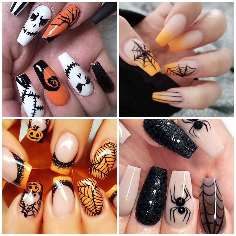 Halloween negler svarte klistremerker nail art dekaler edderkopp spøkelse gresskar kult skummelt skyveomslag negledekor manikyr chstzg 032-040