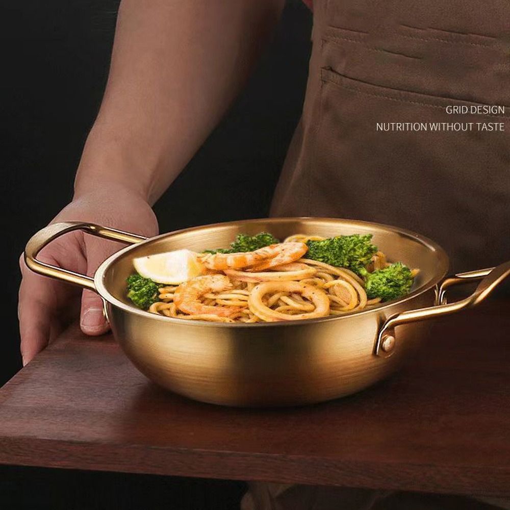 Olla de acero inoxidable para mariscos y arroz, Paella de cocina casera, platos para aperitivos de Picnic, utensilios de cocina, ollas secas con mango para Cocina
