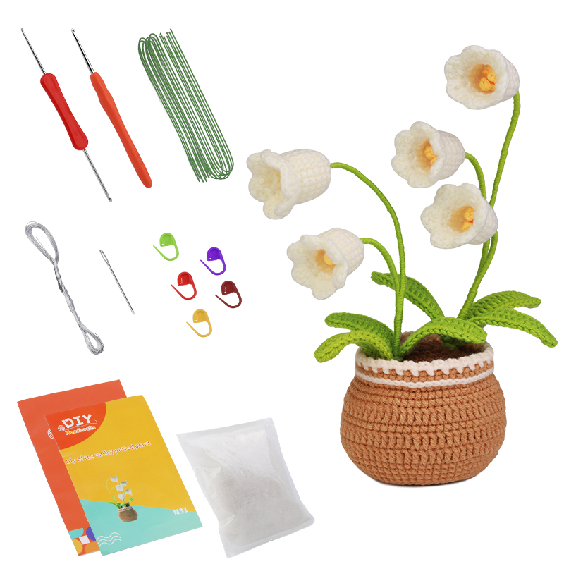 Kit de punto de ganchillo en maceta de flores para principiantes completos, principiantes, tutorial de Video paso a paso: Amarillo claro