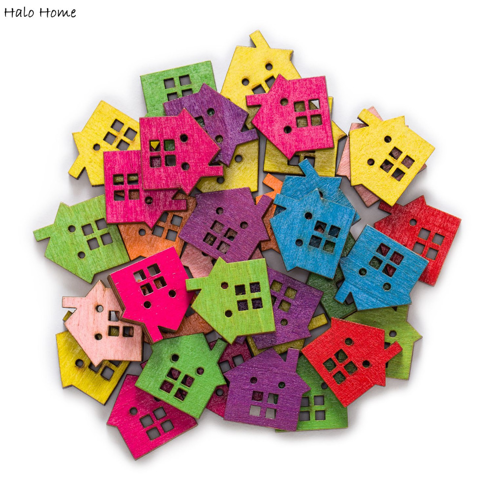 30G Gemengde Huis Houten Knopen Naaien Plakboek Voor Kleding Ambachten Handwerk Accessoires Kaart Diy 23x22mm
