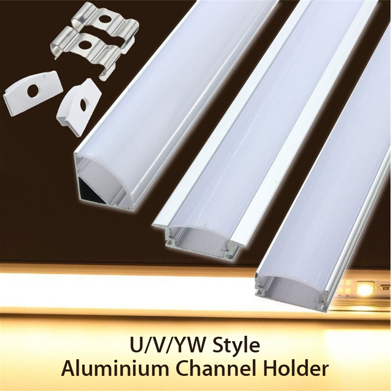 Barra de luz LED de aluminio plateado de 45cm con forma de U/V/YW, soporte de canal para Barra de luces LED, lámpara de gabinete