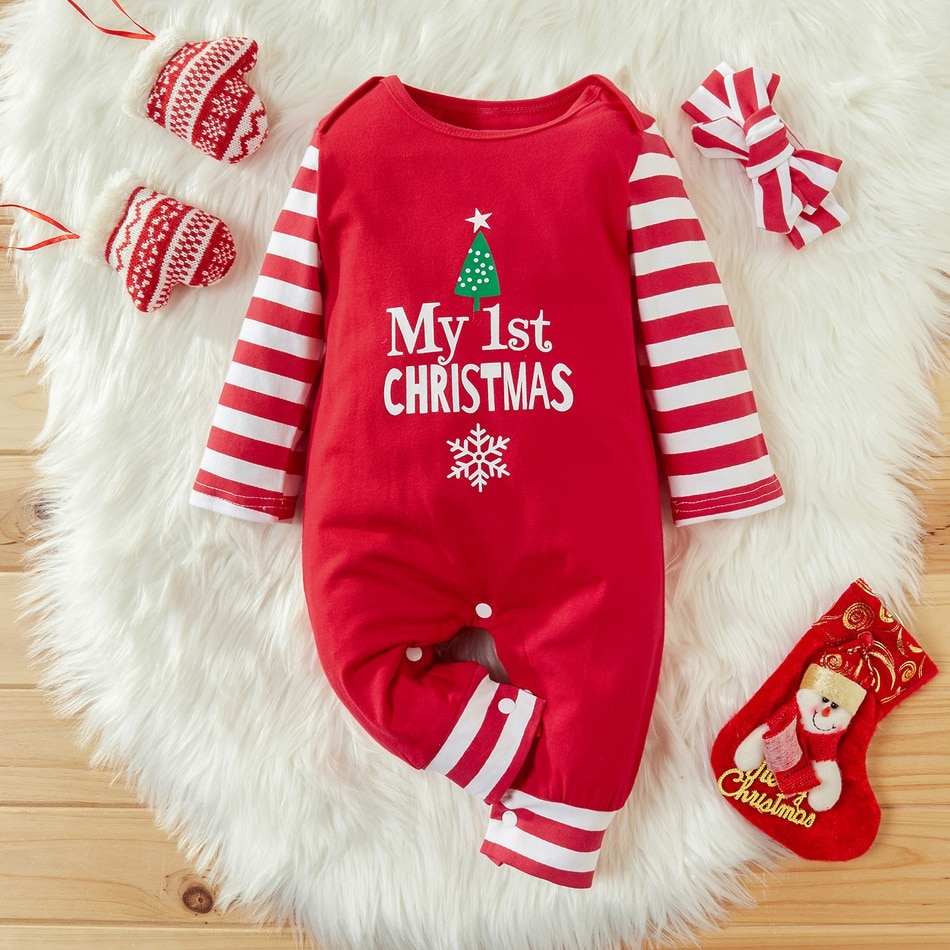 PatPat 2020 Nuovo Arrivo 2-pezzo Del bambino Di Natale A Righe Tuta con impostato fascia Del bambino Della Ragazza e del Ragazzo Vestiti