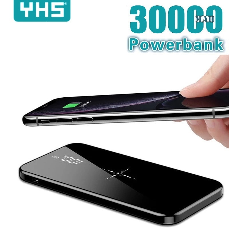 Wireless 30000mAh Power Bank Dual USB Mirror Screen Wireless Charger Powerbank Bateria External For iphone8 X Samsung