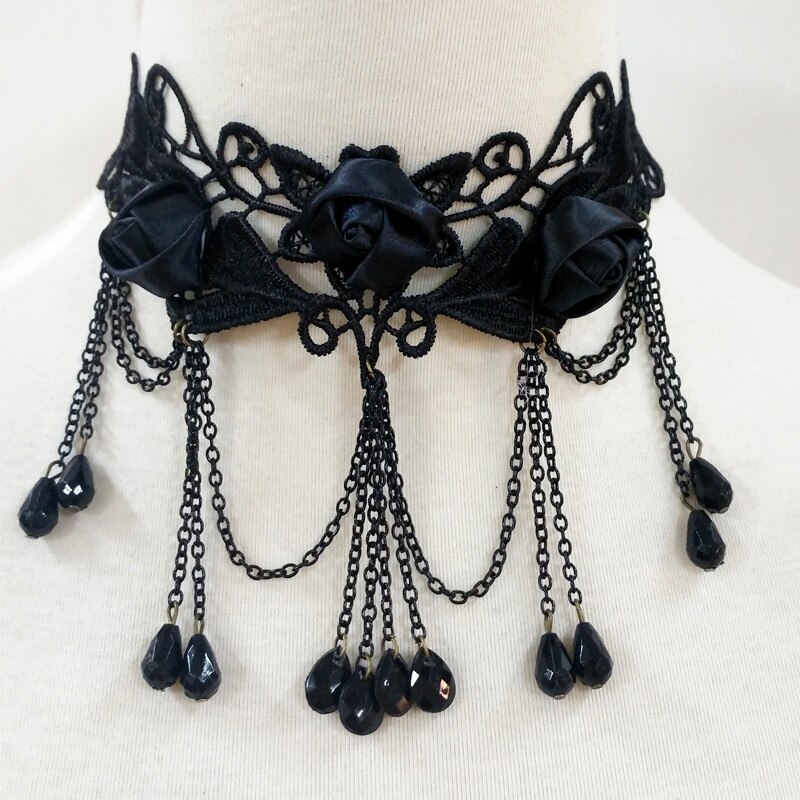 2 Teile/satz gotisch Punk Stil Samt Tätowierung Spitze Halsband Halskette Lange Anhänger Schmuck Frauen Schwarz Halsband Kragen X4404