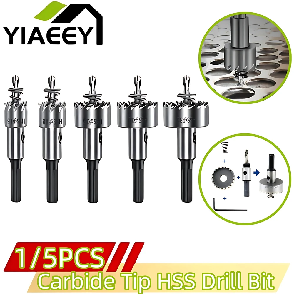 Hss-bor med hårdmetalspids 16mm to 30mm stk. hss-hulsav boreskaft 7mm 10mm hss-hulsavskærer med hårdmetalspids metalsav kopbor