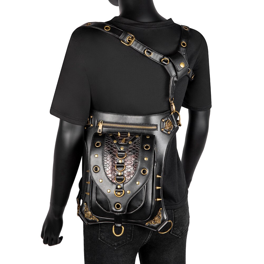 Women's bag punk one shoulder messenger rivet skull outdoor multifunctional waist bag
