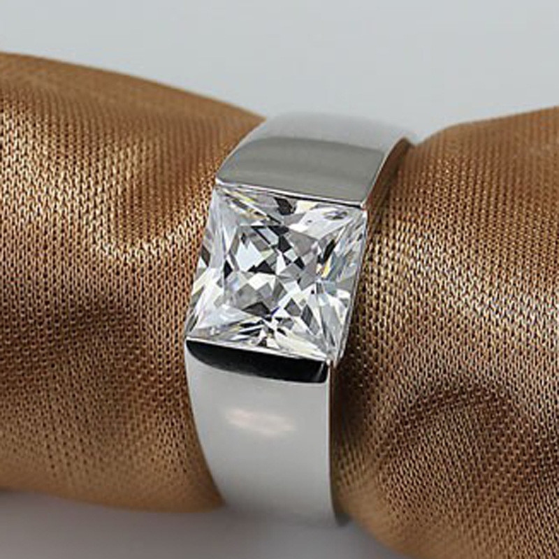 Anel masculino bonito 925 prata esterlina princesa corte 8mm aaaaa zircon cz anéis de banda de casamento para homens