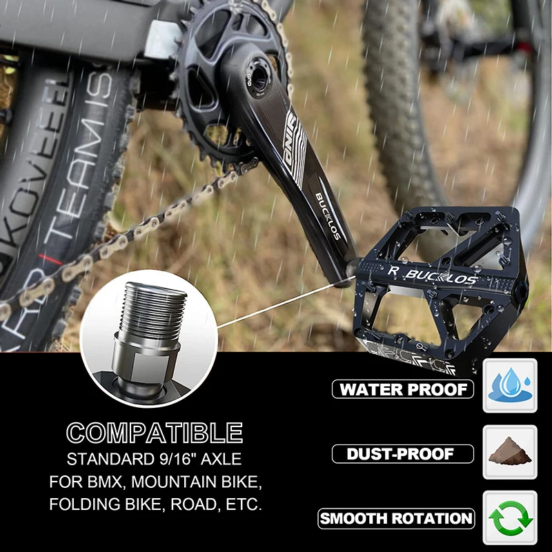 BUCKLOS MTB Bike Pedals Sealed Bearing Mountain Road Bicycle Flat Pedal Platform Ultralight 9 16'' Platform Pedals Bicycle Part