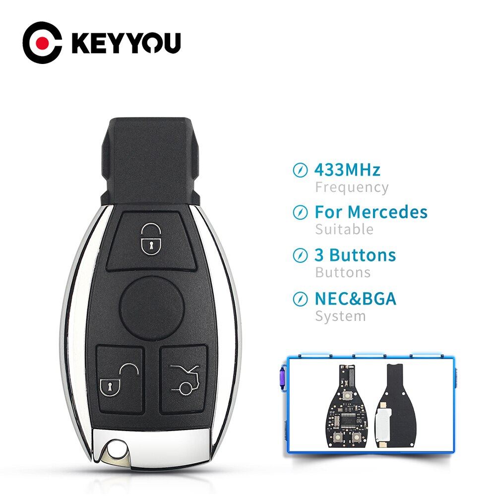 Keyyou Afstandsbediening Autosleutel Voor Mercedes Benz 2000 + Nec Bga 433 Mhz Ongecensureerd Blade Remote Key Fob 3 Knoppen voor Mb