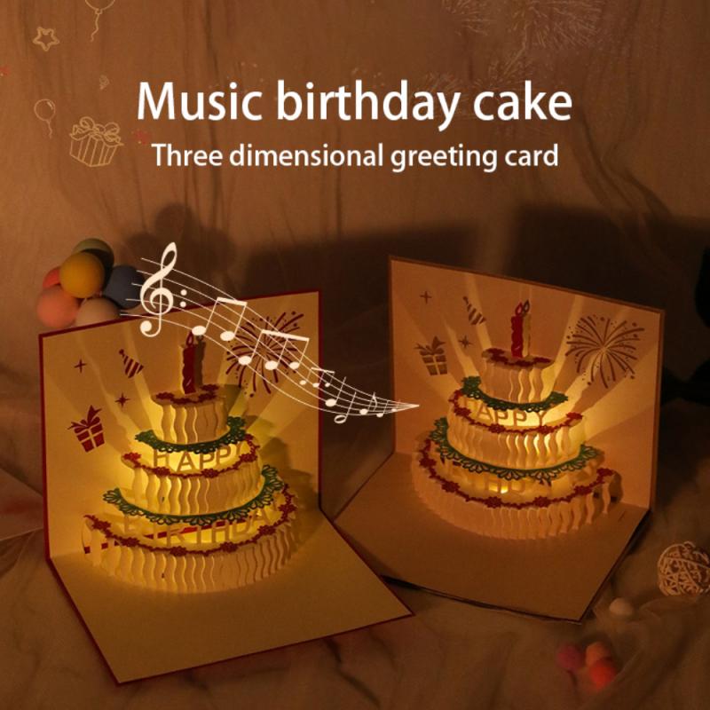 Tarjeta postal de feliz cumpleaños, tarjeta de pastel de cumpleaños, tarjetas de felicitación festivas 3D hechas a mano, de aniversario, postales al por mayor