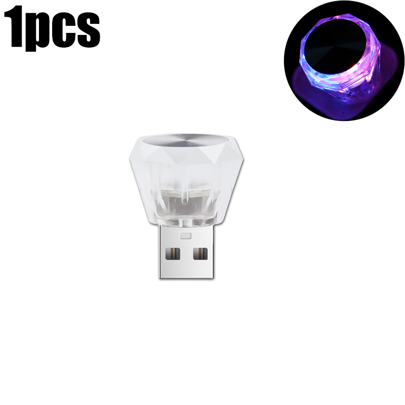 1/3 Pz Mini USB 5 V Auto LED Lampada Ambientale Interni Luce Notturna Casa Auto Cristallo Colorato Flash Luci Atmosfera Lampadina Decorativa: Viola