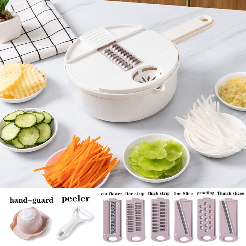 Multifunctionele Groentesnijder Aardappel Slicer Koken Gereedschap 12 In 1 Rasp Gadgets Slijpen Huishouden Keuken Accessoires: beige