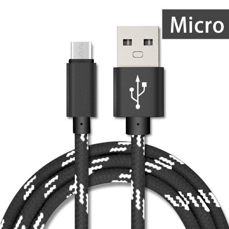 5V2A Mobiele Telefoon Kabel Snelle Opladen Micro Usb-kabel Rooster Nylon USB Sync Gegevens Voor Tablet Android Telefoon Micro Draad 1 m: Black