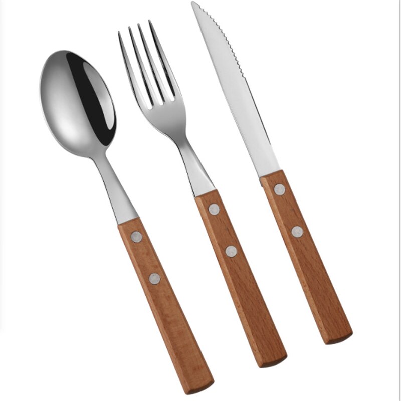 Stainless Steel Dinner Set Wooden Handle Western Cutlery Retro Hotel Steak Cutlery Set Kitchen Knives Household Goods Kitchen.8z
