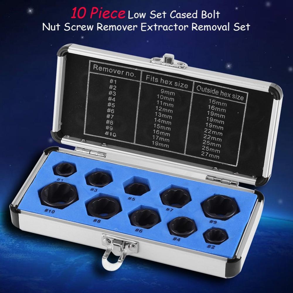 10 Piece Low Set Cased Bolt Nut Screw Remover Extractor Removal Set Broken nut bolt extractor Hexagon socket nut removal tool