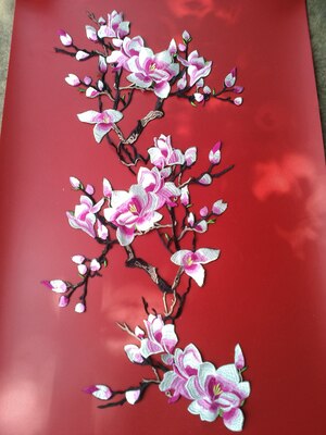 Blonder patch luksuriøs cheongsam formel kjole applikation organza 3d broderi magnolia blomster blonder stof  rs791: Et design lyserød 1 gruppe