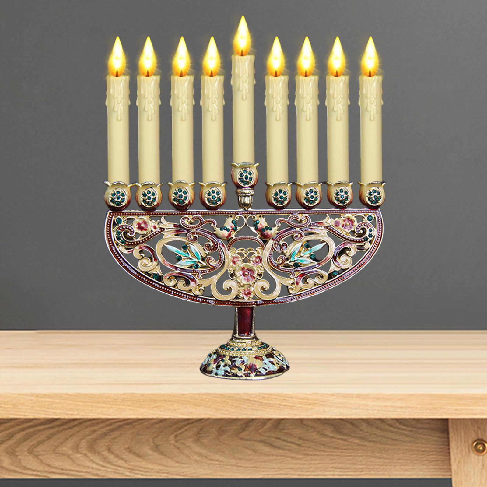Metal Candleholder Candelabras 9 Branch Enamel Menorah Candlestick for Taper Candles