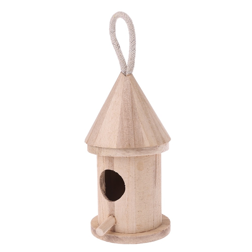 Natural Wood Bird House Hanging Nest Box Outdoor Garden Home Bird Cage--001