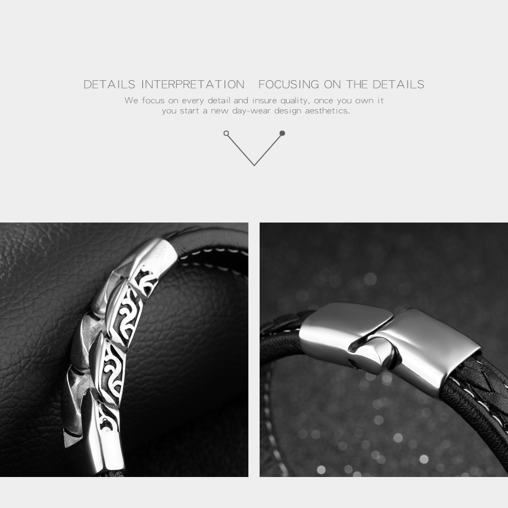 EyeYoYo 200mm titane acier Bracelet en cuir pour hommes pPunk vent Bracelet
