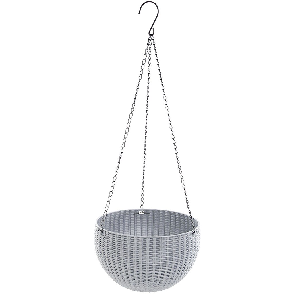 20# Chain Hanging Planter Round Self-watering Basket Automatic Water Supply Flowerpot Resin Woven Wicker Style Flower Pot: Gray