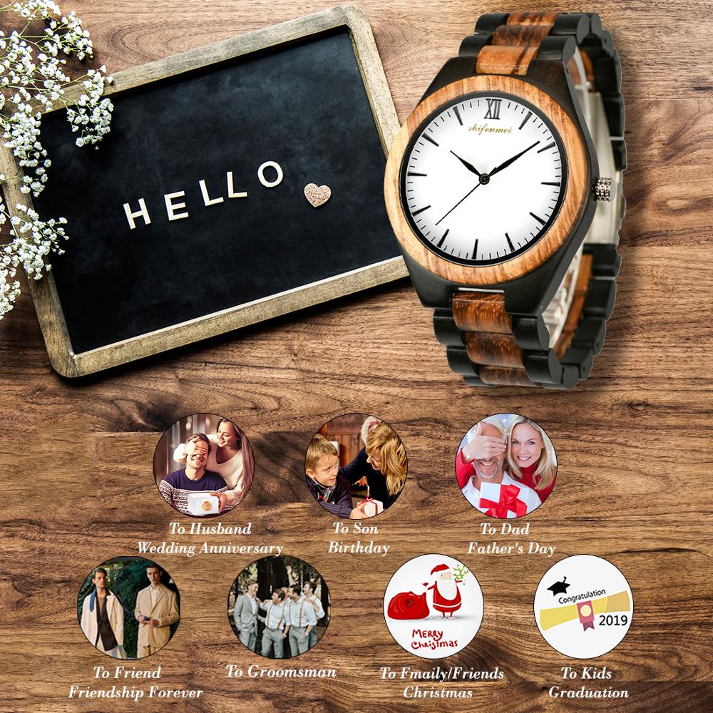 Shifenmei Holz Uhren Herren Gravur Männer Sport Uhren Quarz Armbanduhr Brauch Holz Uhr Relogio Masculino