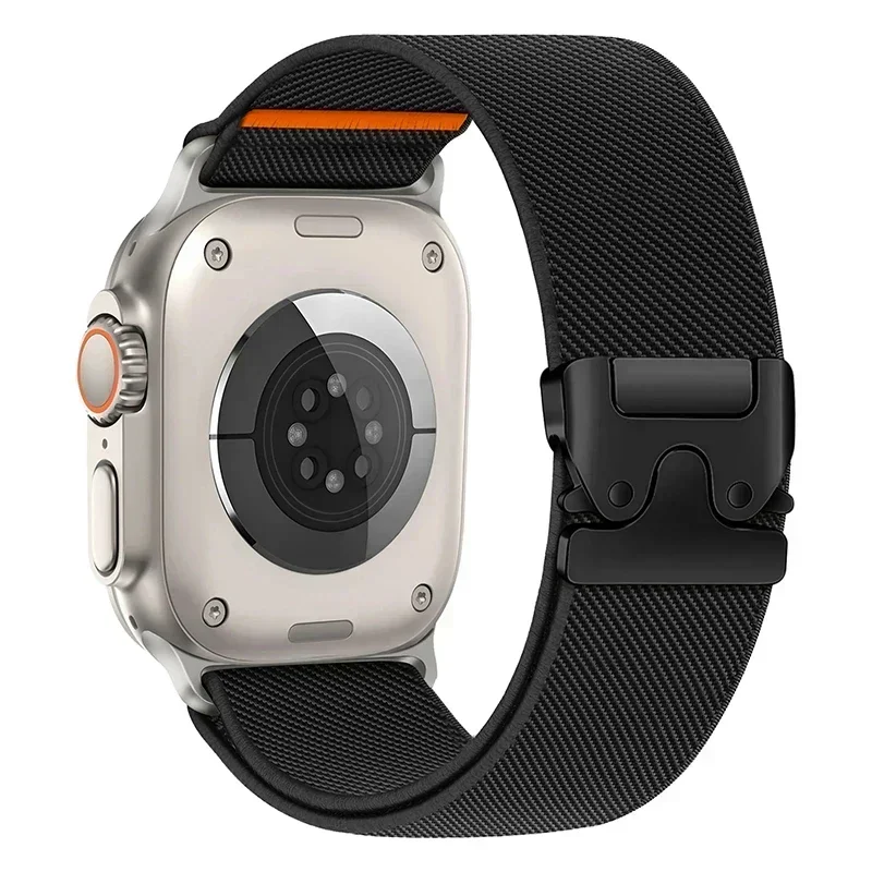 Sportsreimer til apple watch-rem 46mm 42mm 45mm ultra 2 49mm 44mm 41mm fallskjermarmbånd correa iwatch-serien 9 10 8 se 5 6 7: Svart gul / 12mm