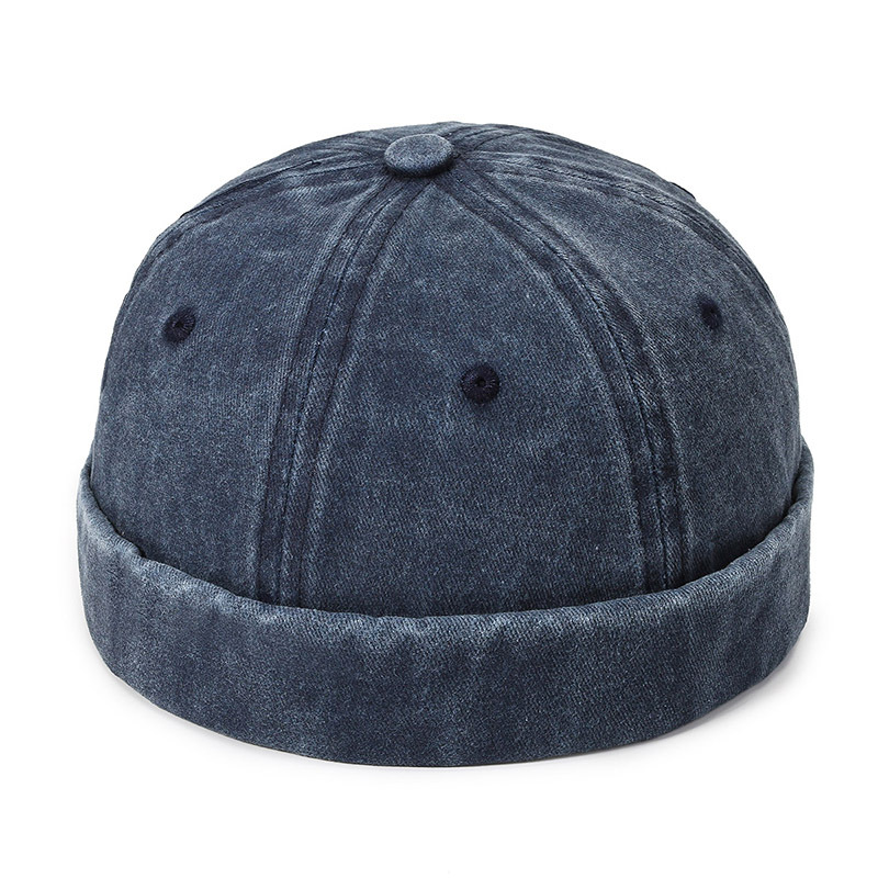 Denim Docker Cap Brimless Hat Solid Skullcap Solid Color Sailor Cap Beanie Hats Men Women Bucket Cap Adjustable Dad Hat: Navy Blue