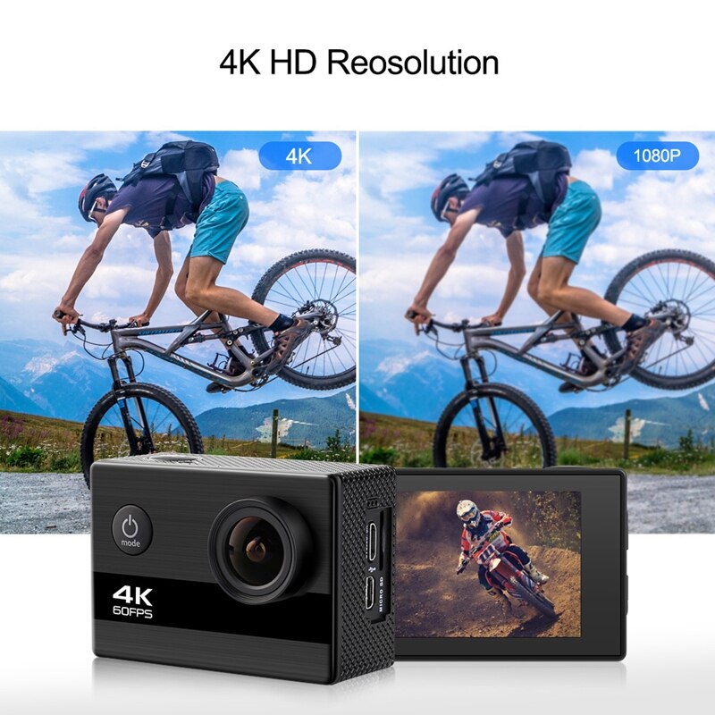 Sports Camera 4K 60 Frame HD Waterproof Camera 2.0 Inch IPS Underwater Camera Cycling Sports DV Camera